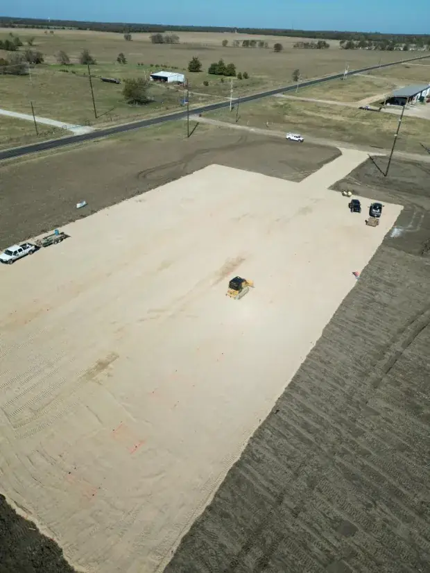 Gravel pad staked out
